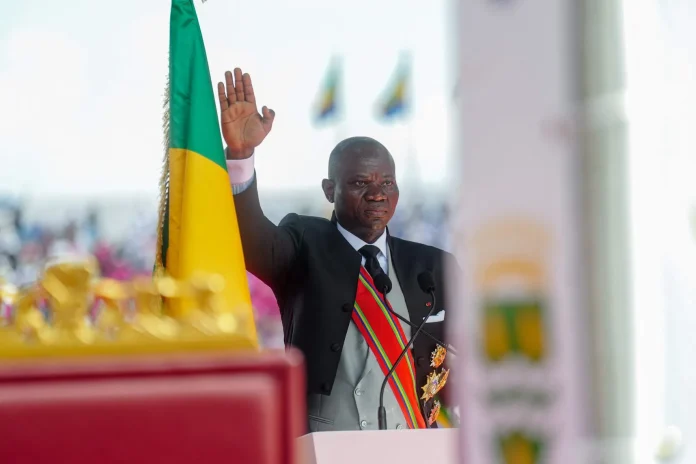 President of Gabon Brice Oligui Nguema takes the oath of office during his swearing-in ceremony in Libreville on 3 May, 2025